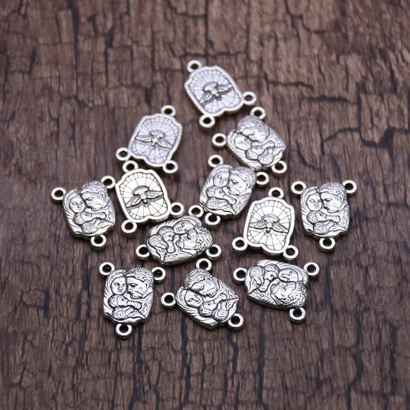 QIGO Religious Jewelry Accessories Metal Vintage Holy Father Holy Mother Holy Son Triangle Rosary Accessories