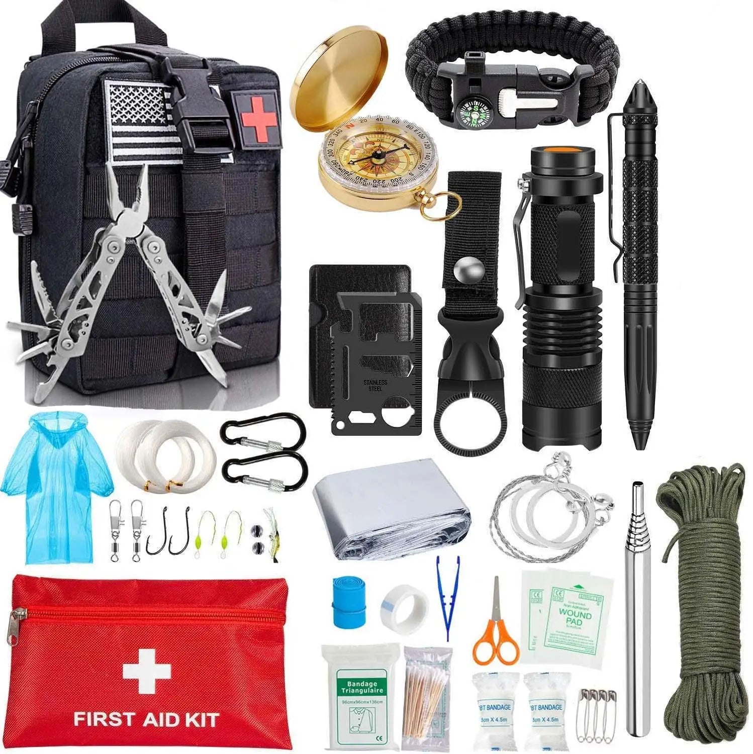 EDC Survival Kit Gear Tool Kit 47 IN 1 Emergency SOS Survival Tools Emergency Blanket Tactical Pen Flashlight Pliers Wire Saw