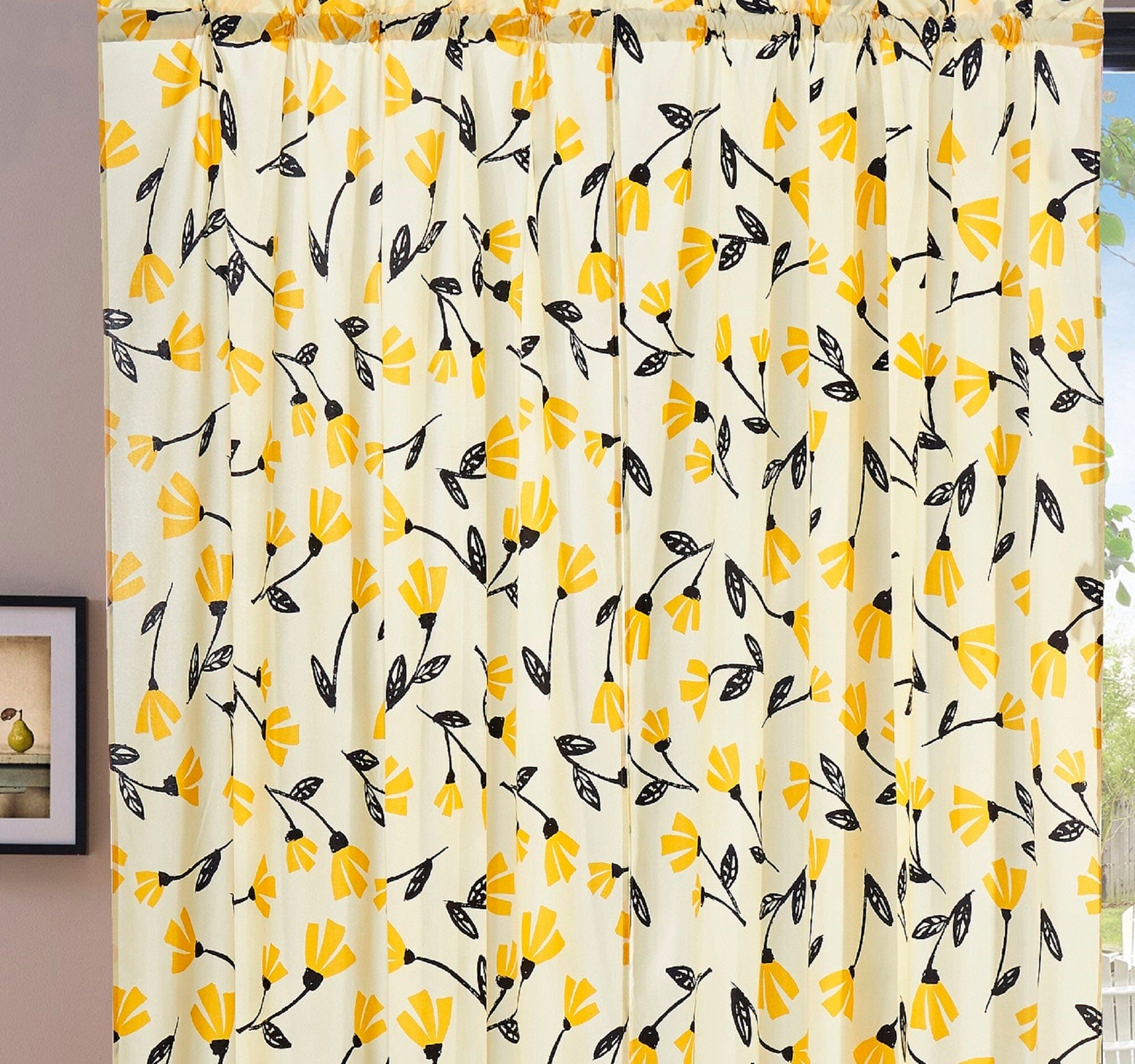 DaDa Bedding Set of 2 Botanical Floral Window Curtain Panels - Natural