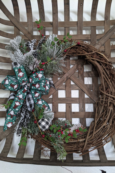 Handmade gnome winter/Christmas18 inch grapevine wreath