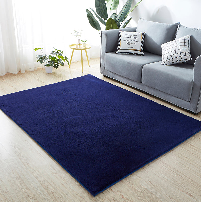 Lily Luxury Navy Blue Chinchilla Faux Fur Area Rug