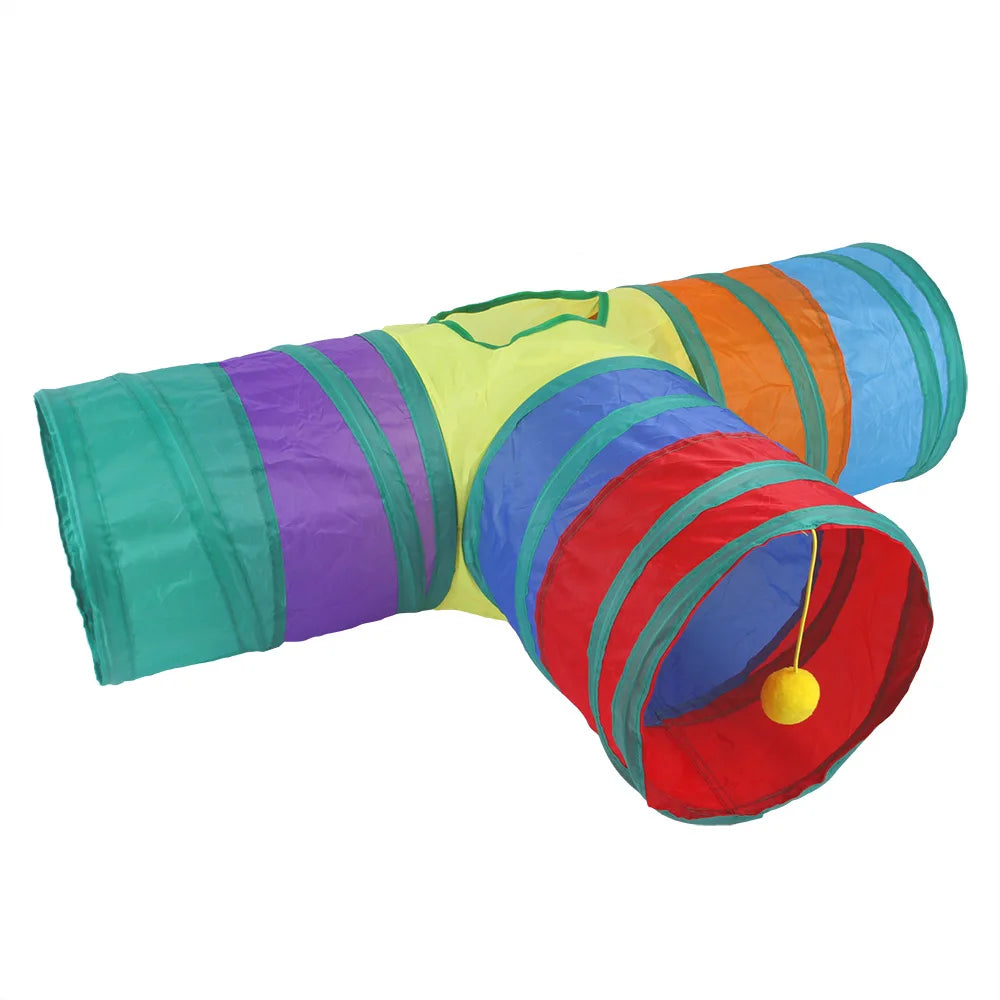 Foldable Rainbow Cat Tunnel Interactive Cat Toy Collapsible Play Tube for Kittens Durable Portable Pet Exercise Cubes
