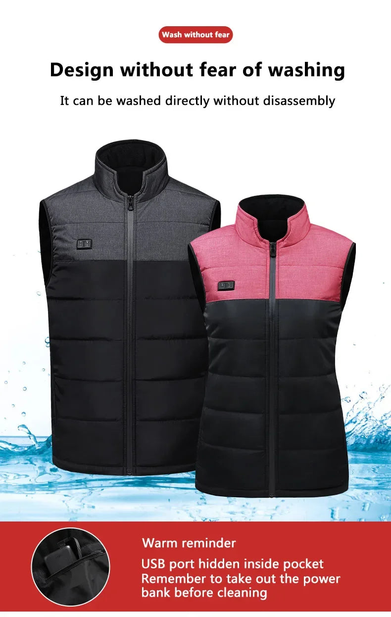 Women Coat Intelligent USB Electric Heating Thermal Warm Clothes Winter Heated Vest Plussize Men 21PCS Heated Jacket Fashion