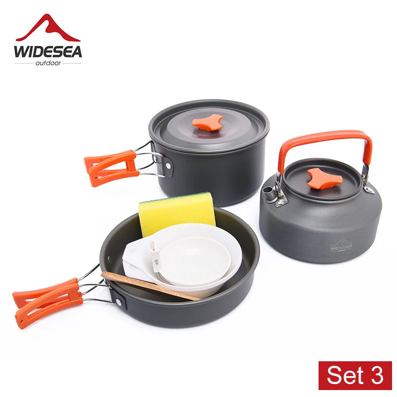 Widesea Camping Soup Pot Outdoor Teapot Cookware Pan Set Tableware Cutlery Utensils Hiking Picnic Travel Equipment Cooker