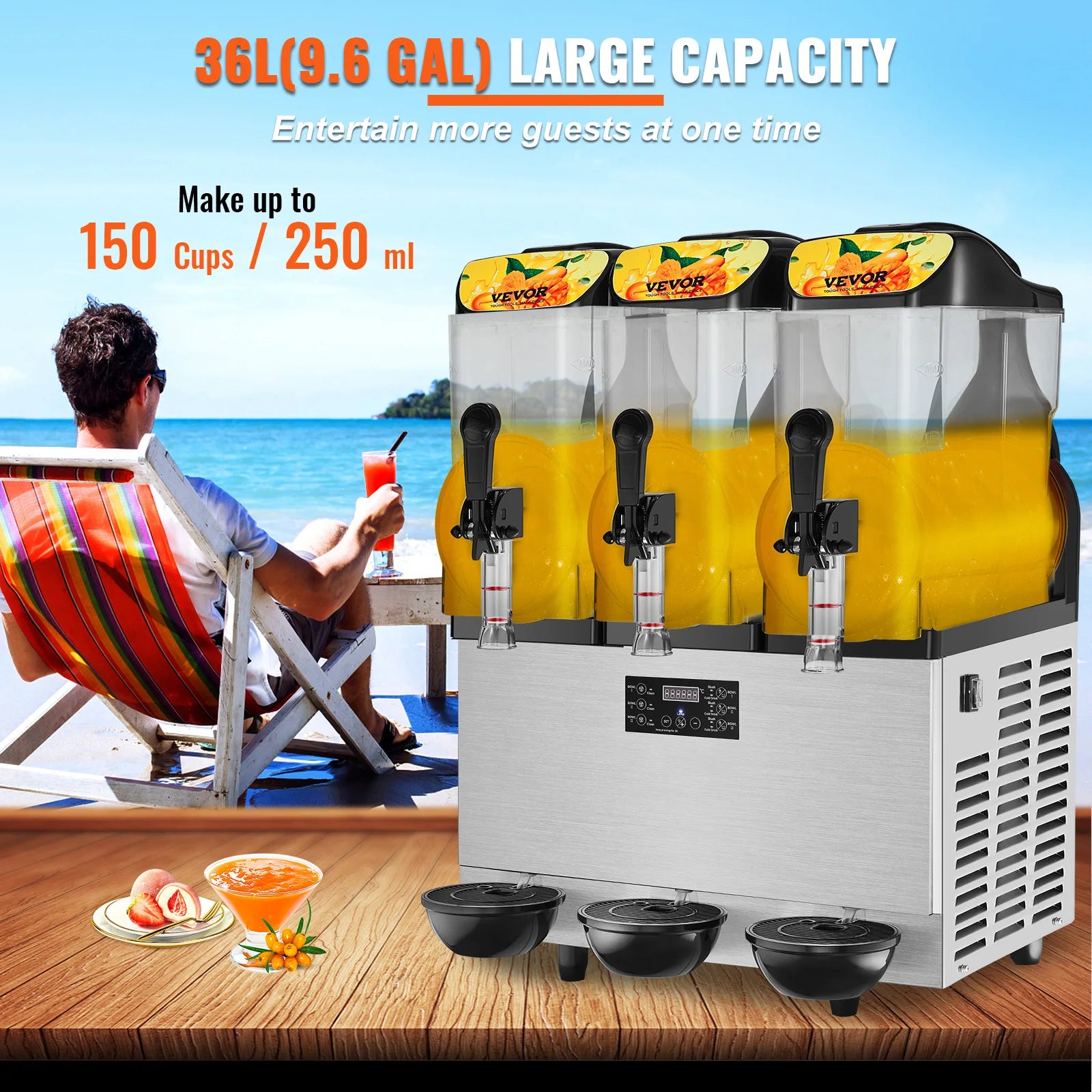 VEVOR 1/2/3 Tanks Commercial Ice-Cool Juice Smoothie Slush Maker Frozen Beverage Cold Drink Dispenser Vending Machine for Home