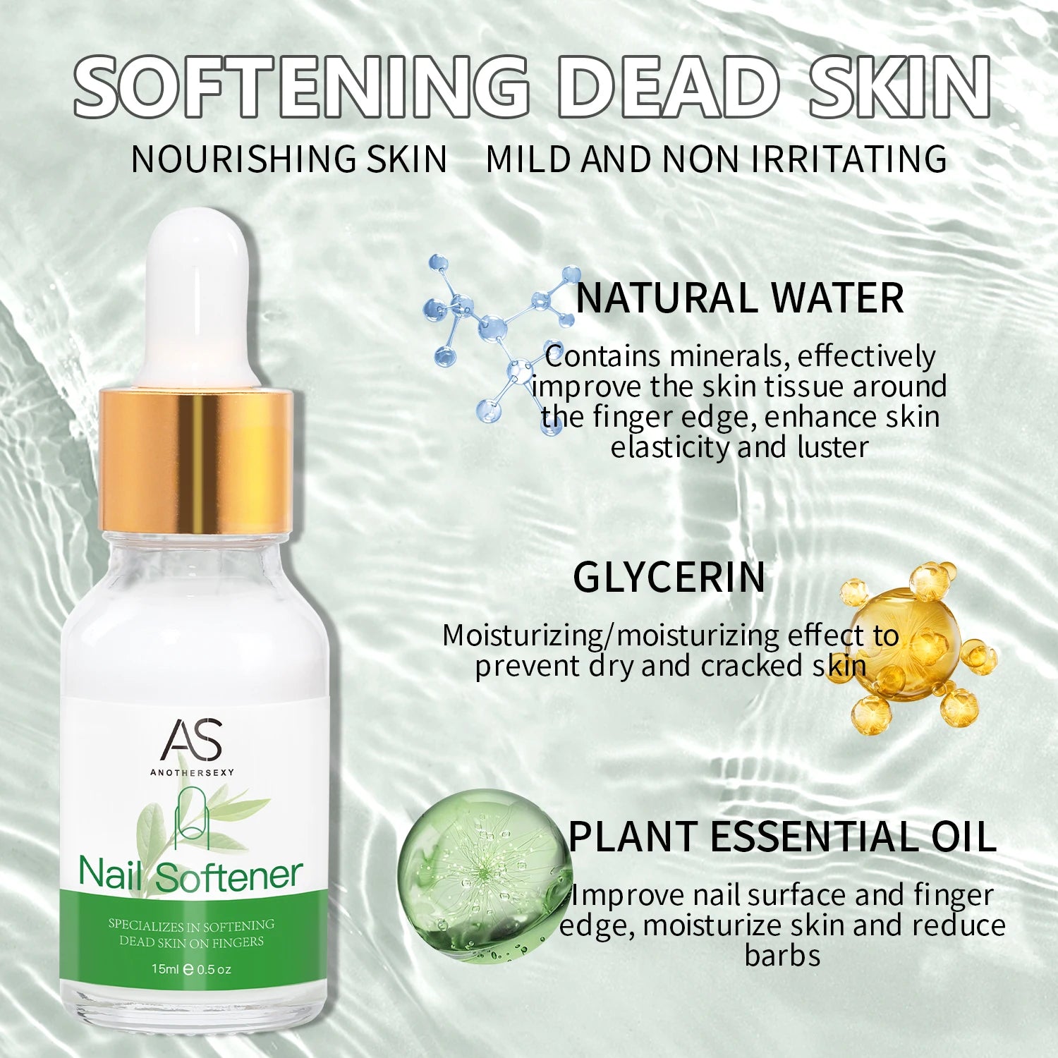 AS Cuticle Remover Liquid Cuticle Softener Professional Nail Care with Lanolin for Brittle Hang Nails Hydrating Moisturizing