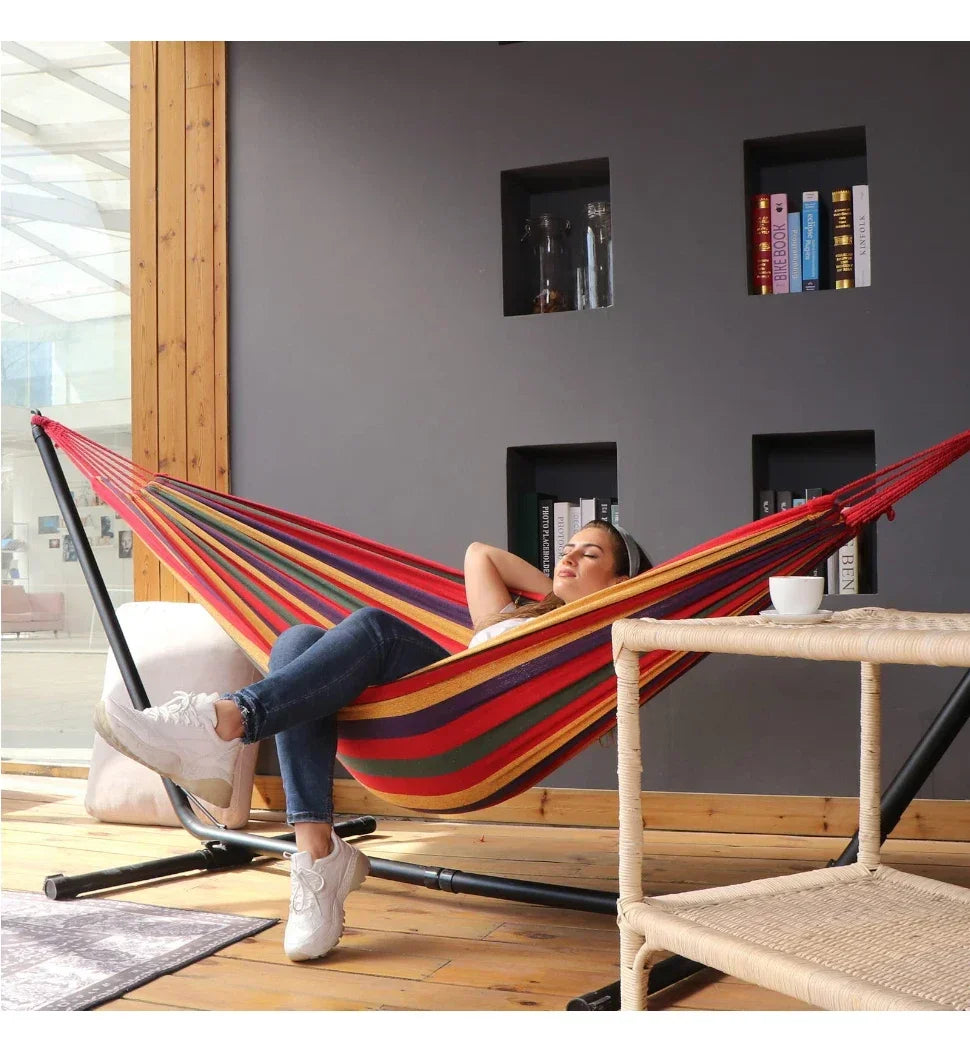 WESTTUNE Outdoor Canvas Hammock Camping Swing Hammock with Tree Ropes Load-bearing Up to 200kg Perfect for Garden Patio Backyard