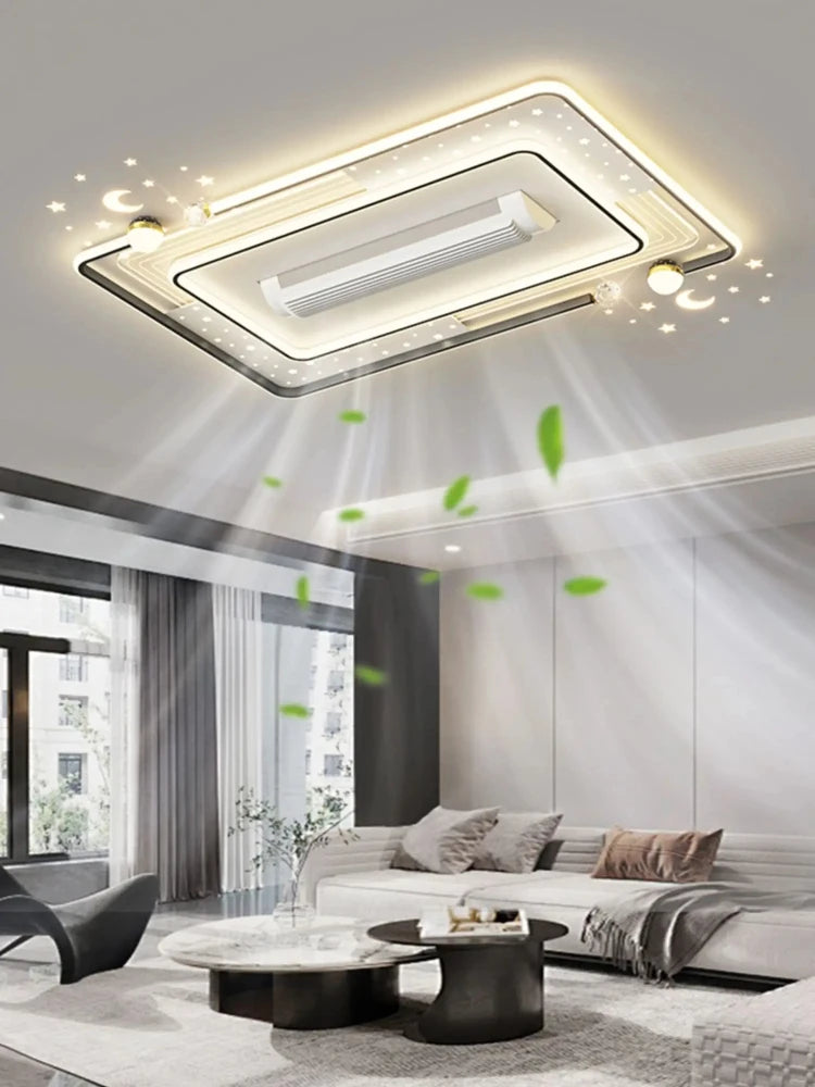 Decorative Vaneless Fan Ceiling Light Modern Remote Control LED Fan Lamps Living Dining Room Bedroom Lighting Fixture