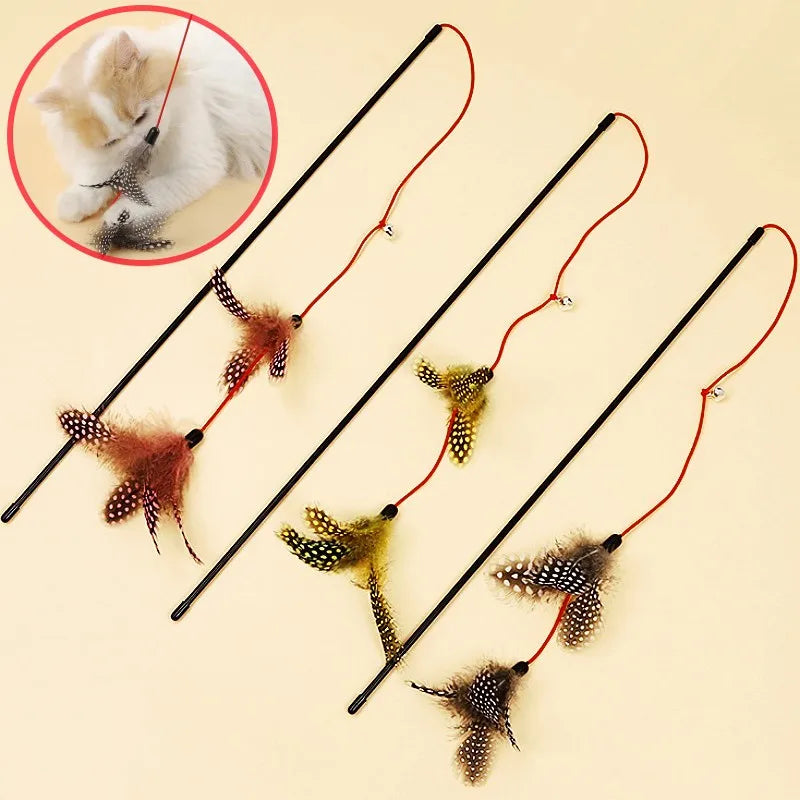 Cat Toy Feather Cats Sticks Cat Toys Interactive Double Feather Toys Cats Teasing Kitten Teaser Stick with Bell Toy Pet Products