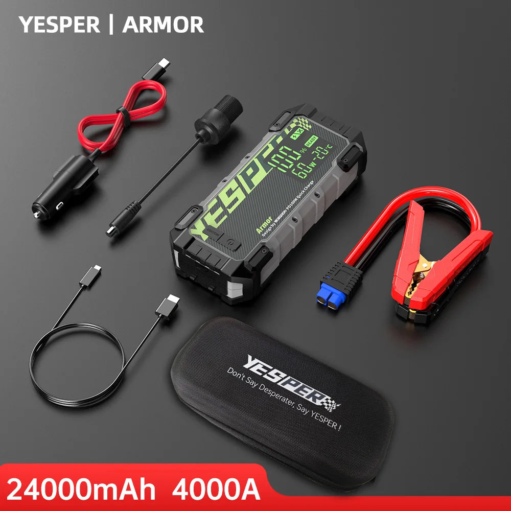 YESPER Car Battery Charger Booster Jump Starter 4000a 12V Battery Booster For Car Portable Car Booster Jump Starter With PD 100W