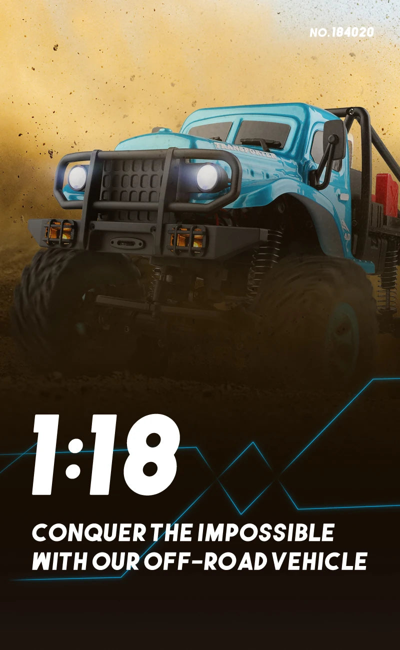 Wltoys 184020 1:18 Mini RC Car 2.4G With LED Lights 4WD Off-Road Electric Crawler Vehicle Remote Control Truck Toy for Children