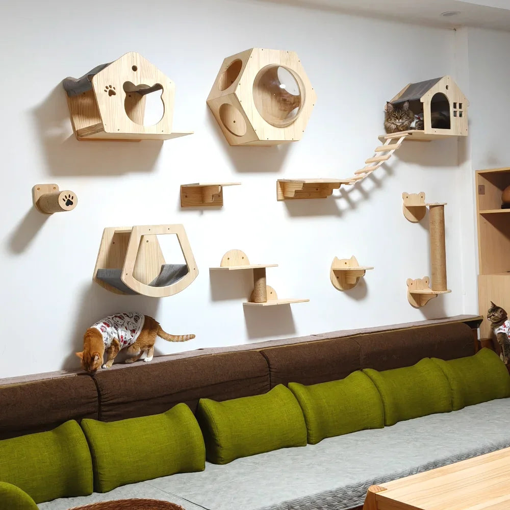 Cat Climbing Shelves Wall Mounted Cat Tree with Sisal Scratching Post Jumping Platform Ladder Cats Supplies Indoor Pet Furniture