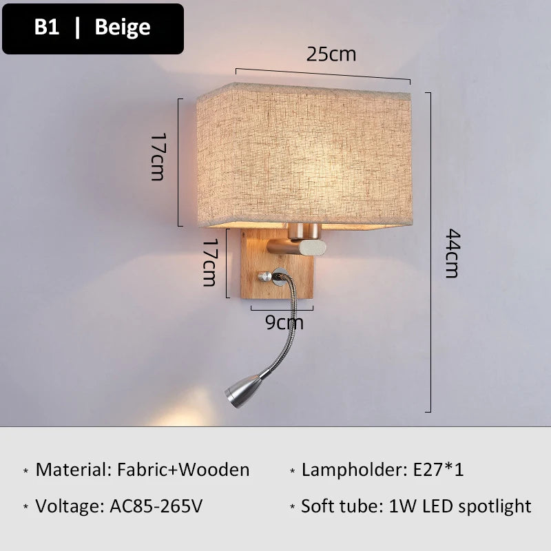 Wooden Wall Light With Oval/Rectangle Fabric Shade Base Switch Hotel Room Bedroom Frosted-glass Wall Sconce 1W Reading Spotlight