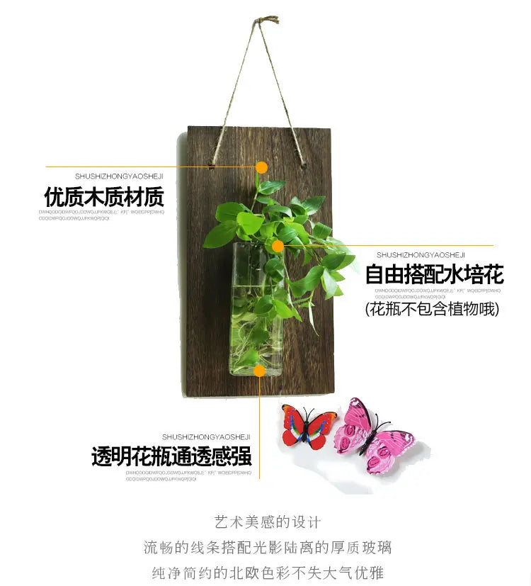 Wood Glass Wall Vases Indoor Wood Hanging Vase,Wall Decor for Bathroom Office and Living Room, Farmhouse Sconces Wall Decor