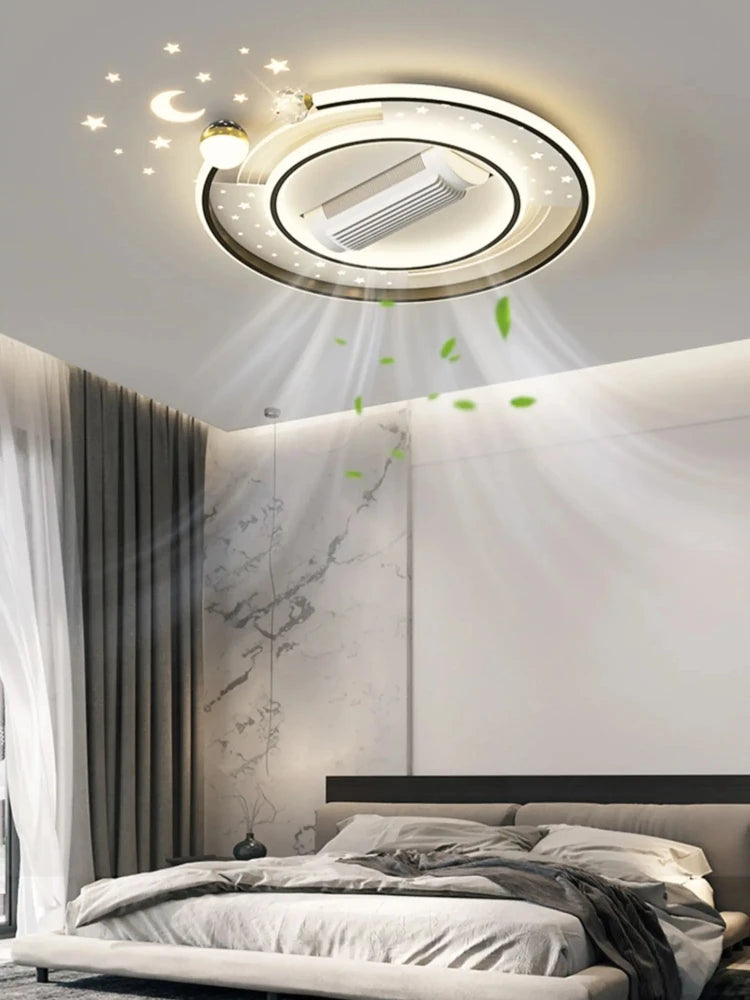 Decorative Vaneless Fan Ceiling Light Modern Remote Control LED Fan Lamps Living Dining Room Bedroom Lighting Fixture