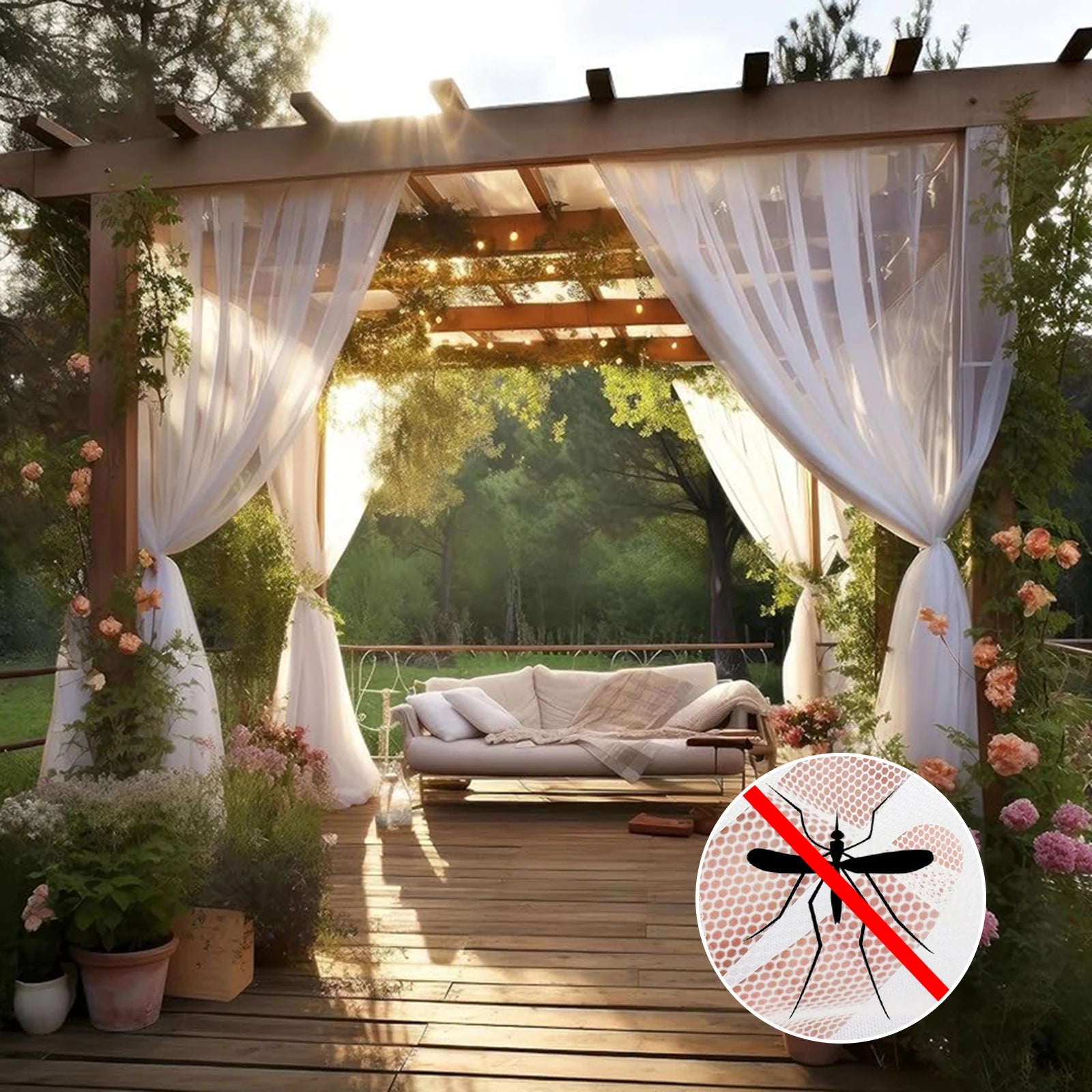 Patio Garden Mosquito Net Adjustable Porch Screen Mesh Outdoor Curtain Lightweight for Patio Gazebo Pool Hut Bug Netting