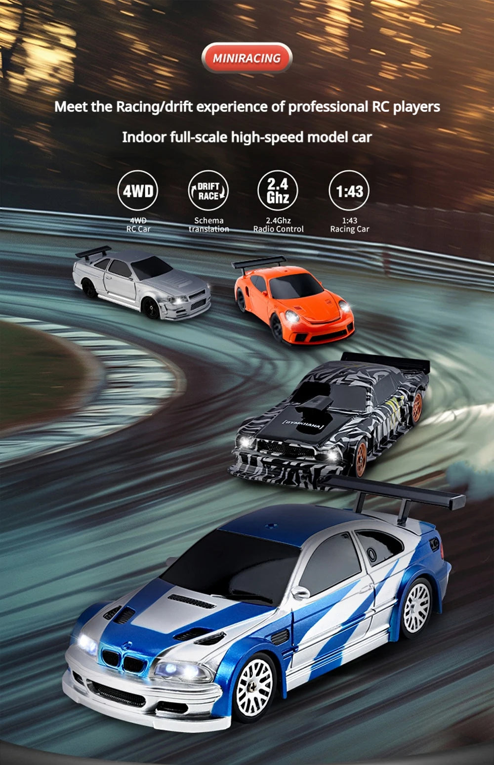 1/43 2.4G Mini RC Drift Car 4WD Remote Control Car High Speed Four Wheel Drive Radio Controlled Racing Car Model Boy Toy Gift