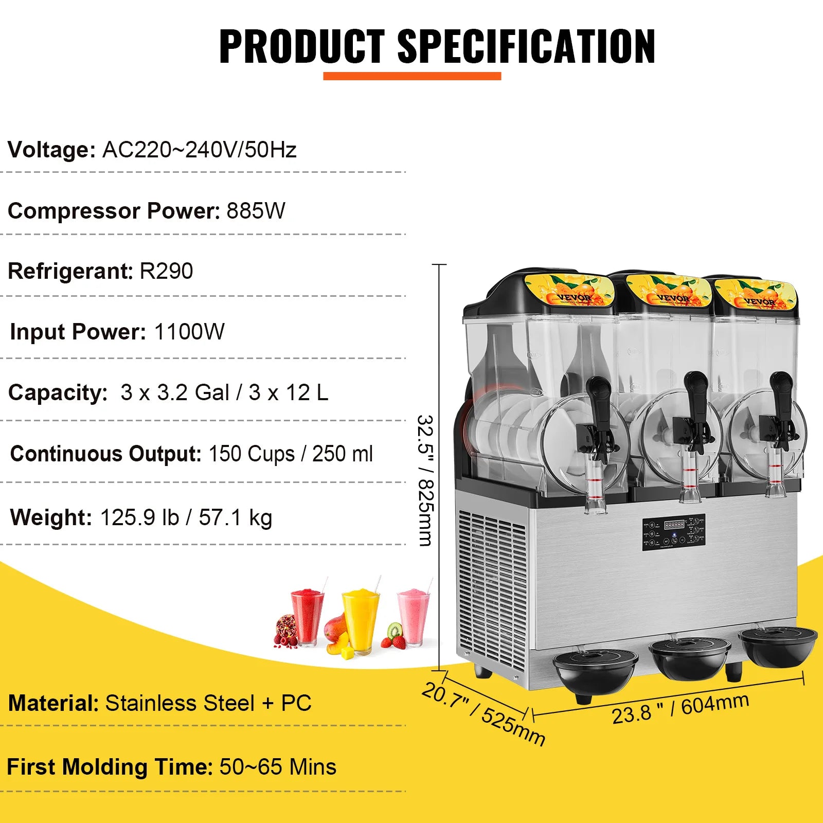 VEVOR 1/2/3 Tanks Commercial Ice-Cool Juice Smoothie Slush Maker Frozen Beverage Cold Drink Dispenser Vending Machine for Home