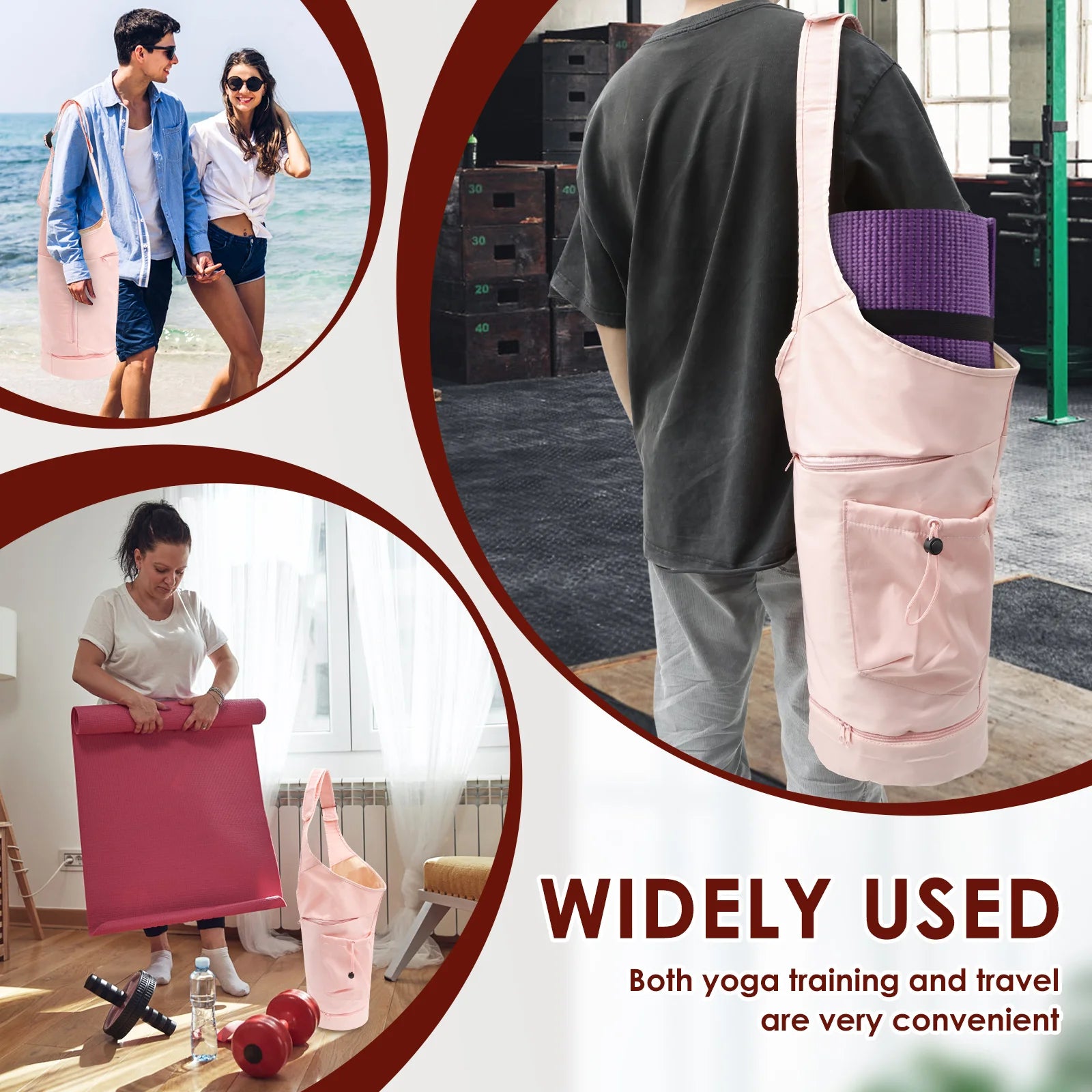Yoga Mat Bag Large Opening Yoga Bag with Adjustable Shoulder Strap and Multiple Pocket Functional Fitness Mat Carrier for Women