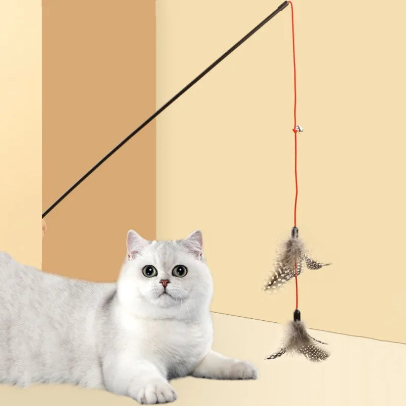 Cat Toy Feather Cats Sticks Cat Toys Interactive Double Feather Toys Cats Teasing Kitten Teaser Stick with Bell Toy Pet Products
