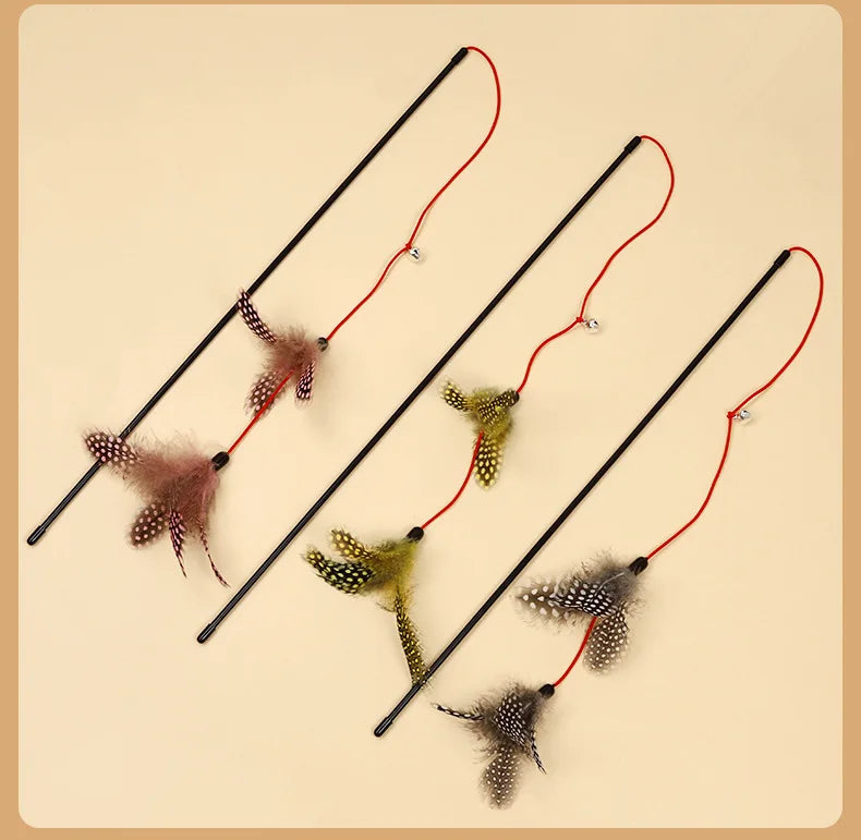 Cat Toy Feather Cats Sticks Cat Toys Interactive Double Feather Toys Cats Teasing Kitten Teaser Stick with Bell Toy Pet Products