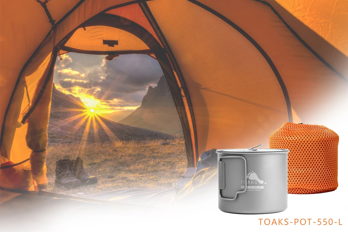 TOAKS Titanium 550ml Pot POT-550-L Ultralight Version Cup 0.3mm, Outdoor Camping Mug with Lid and Foldable Handle 550ml 72g