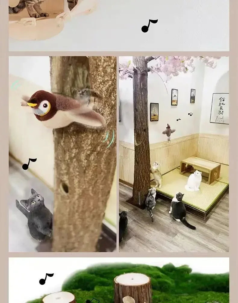 Interactive Cat Toys Rechargeable Flying Bird Rat Cat Toy Chirping Flapping Bird Can Add Catnip Touch Activated Cute Plush Toy