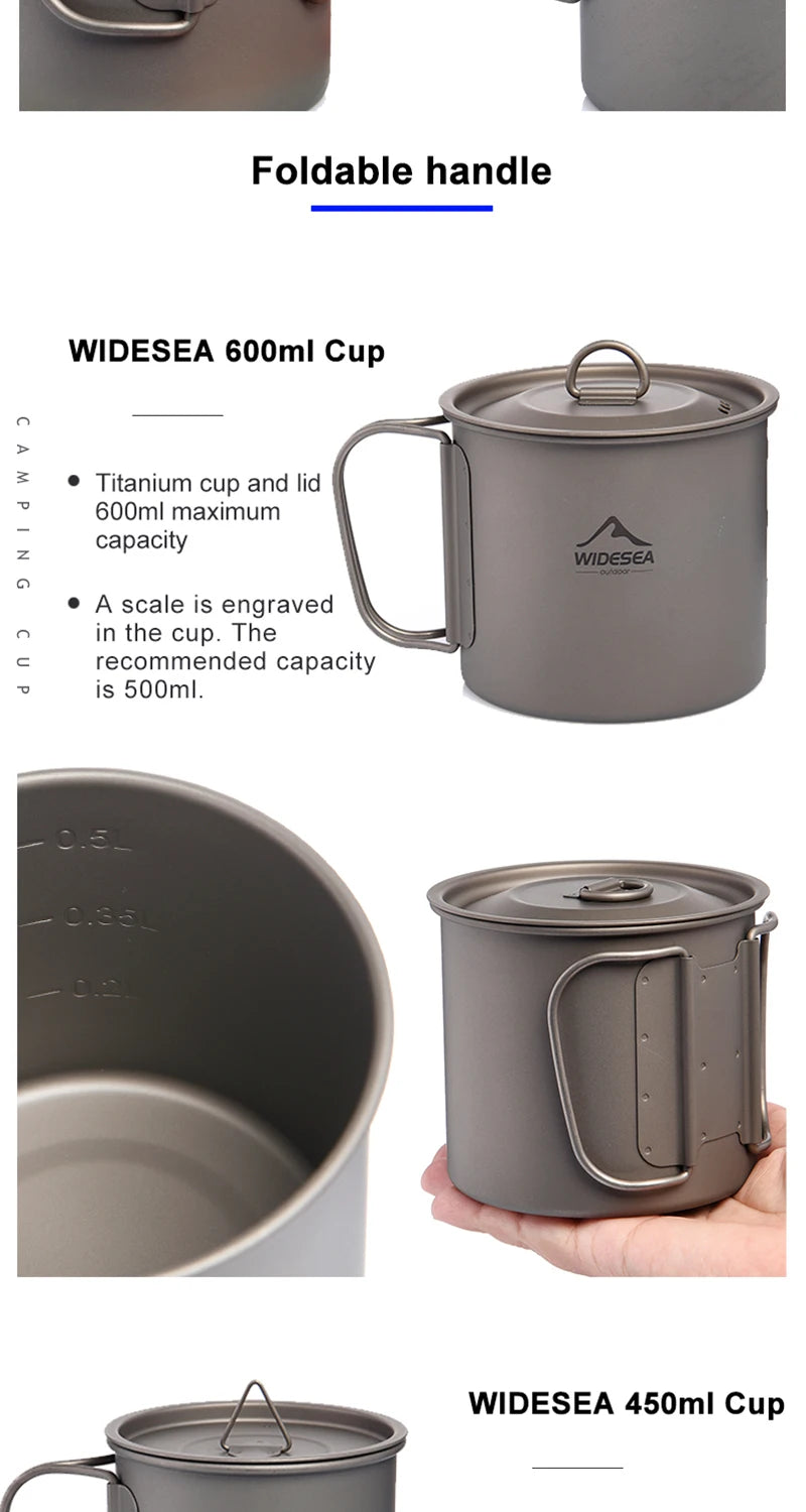 Widesea Camping Titanium Kettle Outdoor Tea Coffee Kettle Tableware Pot Supplies Tourist Dishes Hiking Cooking Equipment