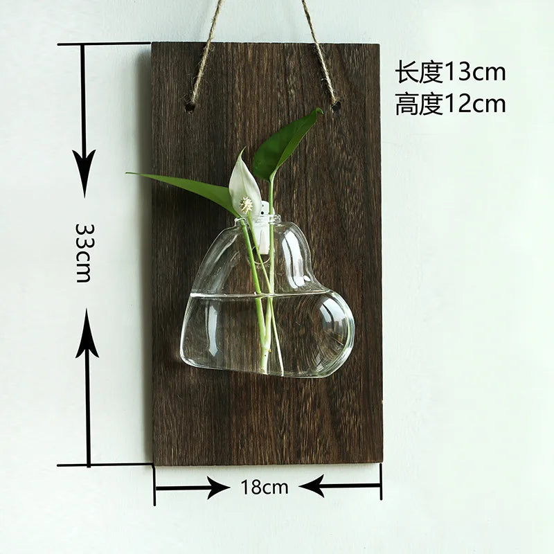 Wood Glass Wall Vases Indoor Wood Hanging Vase,Wall Decor for Bathroom Office and Living Room, Farmhouse Sconces Wall Decor