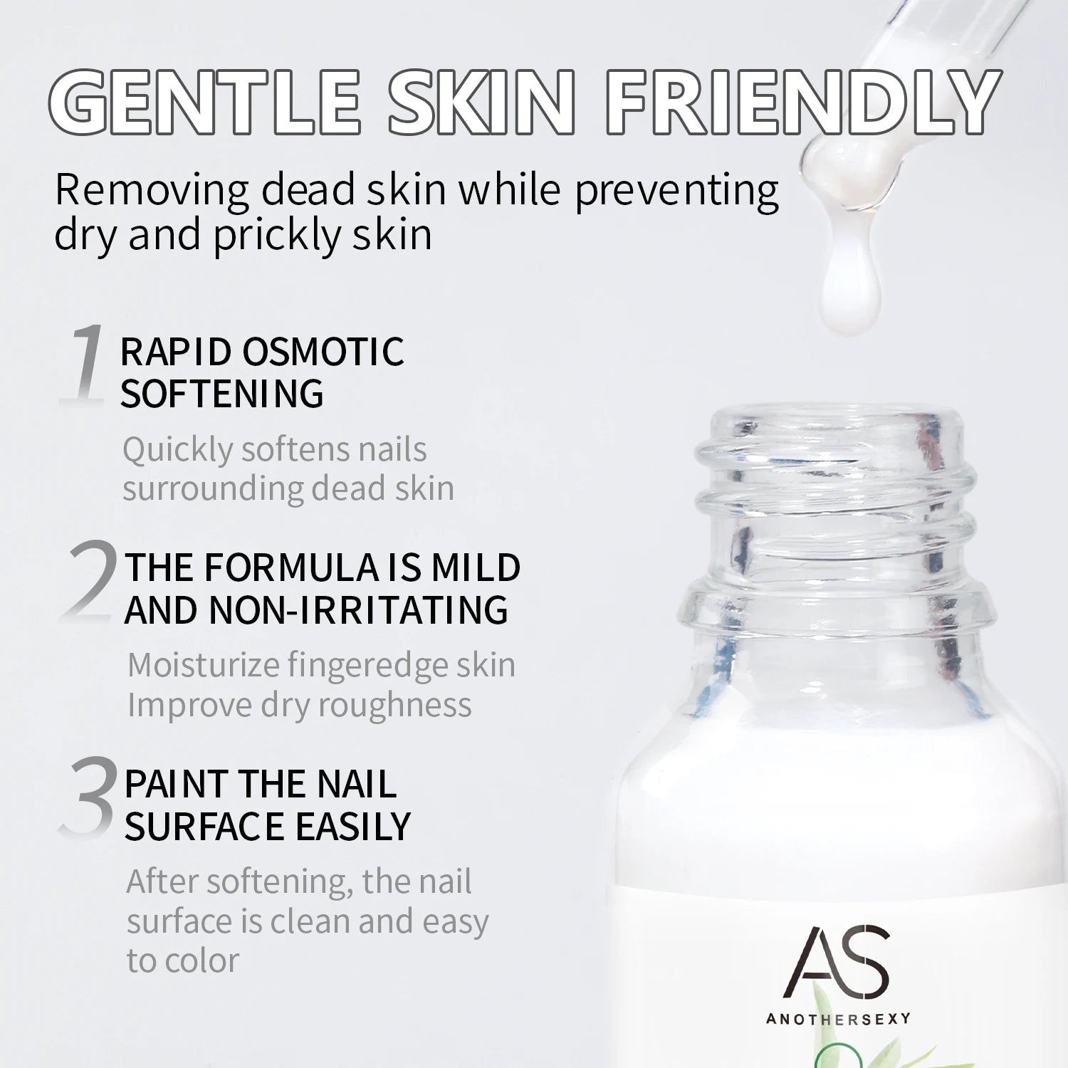 AS Cuticle Remover Liquid Cuticle Softener Professional Nail Care with Lanolin for Brittle Hang Nails Hydrating Moisturizing