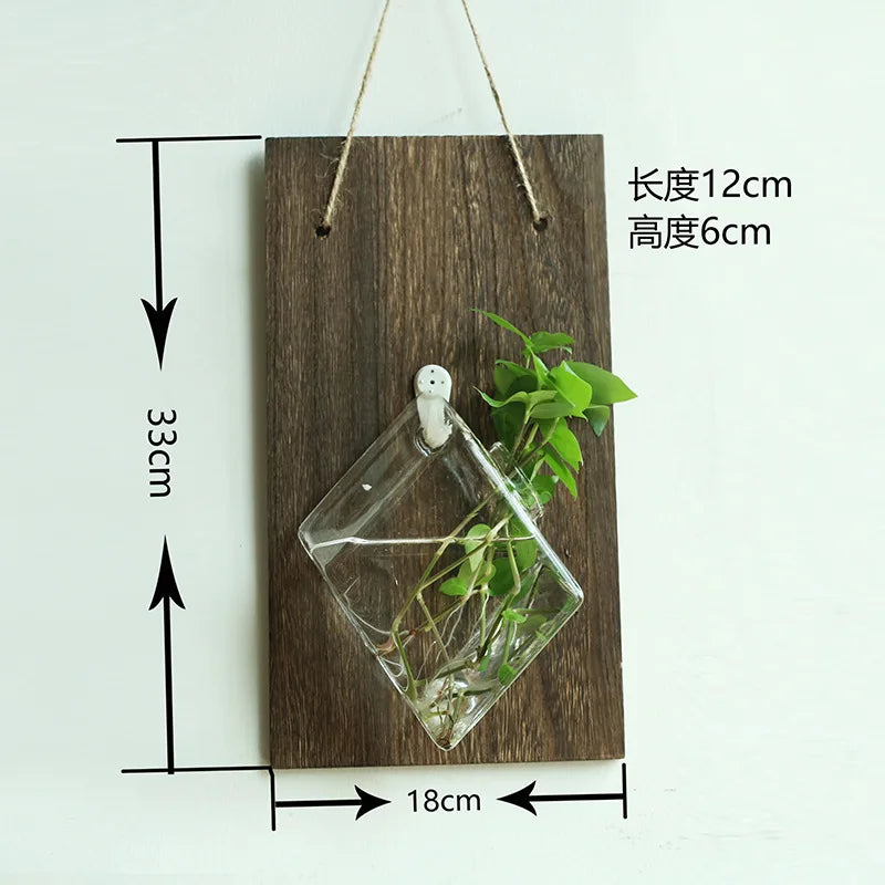 Wood Glass Wall Vases Indoor Wood Hanging Vase,Wall Decor for Bathroom Office and Living Room, Farmhouse Sconces Wall Decor