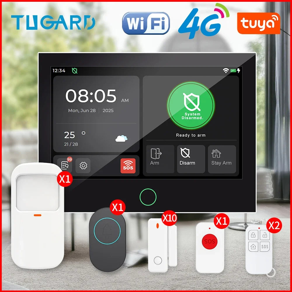 WiFi 4G Smart Home Alarm System Wireless Security with Door Motion Sensor for Burglar Protection Smart Life Tuya App Control