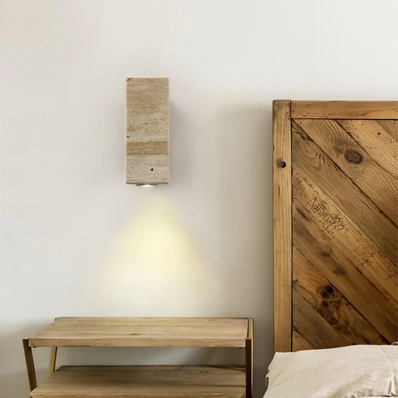 Yellow travertine stone Japanese style wabi-sabi wall lights bedroom dinning room wall lamp designer retro outdoor wall sconces