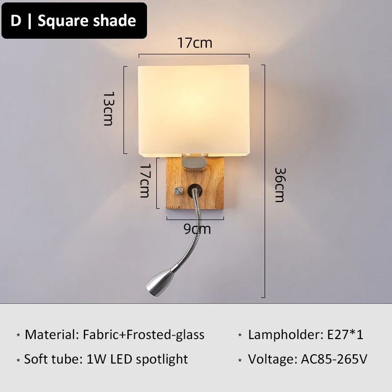 Wooden Wall Light With Oval/Rectangle Fabric Shade Base Switch Hotel Room Bedroom Frosted-glass Wall Sconce 1W Reading Spotlight