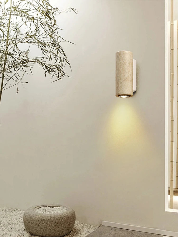 Yellow travertine stone Japanese style wabi-sabi wall lights bedroom dinning room wall lamp designer retro outdoor wall sconces