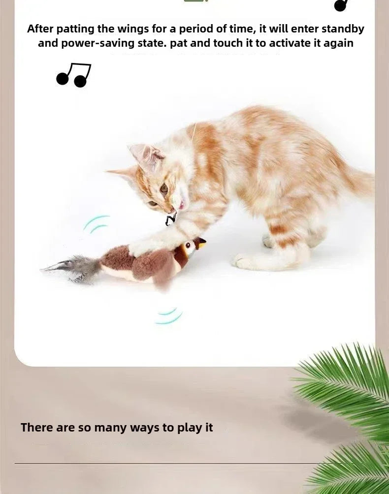 Interactive Cat Toys Rechargeable Flying Bird Rat Cat Toy Chirping Flapping Bird Can Add Catnip Touch Activated Cute Plush Toy
