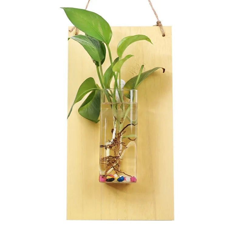 Wood Glass Wall Vases Indoor Wood Hanging Vase,Wall Decor for Bathroom Office and Living Room, Farmhouse Sconces Wall Decor