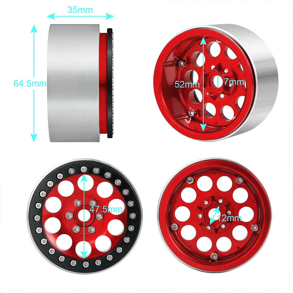 YEAHRUN 2/4pcs Metal Beadlock 2.2 inch Wheel Rims Hubs for Axial Wraith 90048 RR10 TRX-4 1/10 RC Crawler Car Upgrade Parts