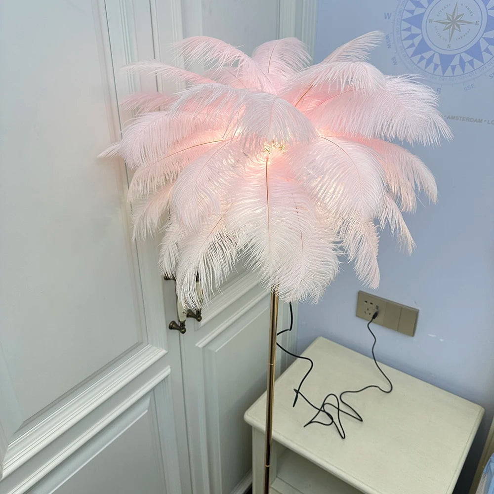 Rechargeable ostrich feather floor lamp Bar light Bedroom decorative light Romantic wedding creative wedding lighting