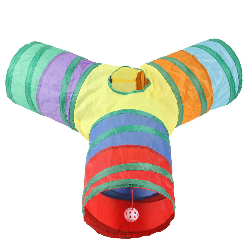 Foldable Rainbow Cat Tunnel Interactive Cat Toy Collapsible Play Tube for Kittens Durable Portable Pet Exercise Cubes