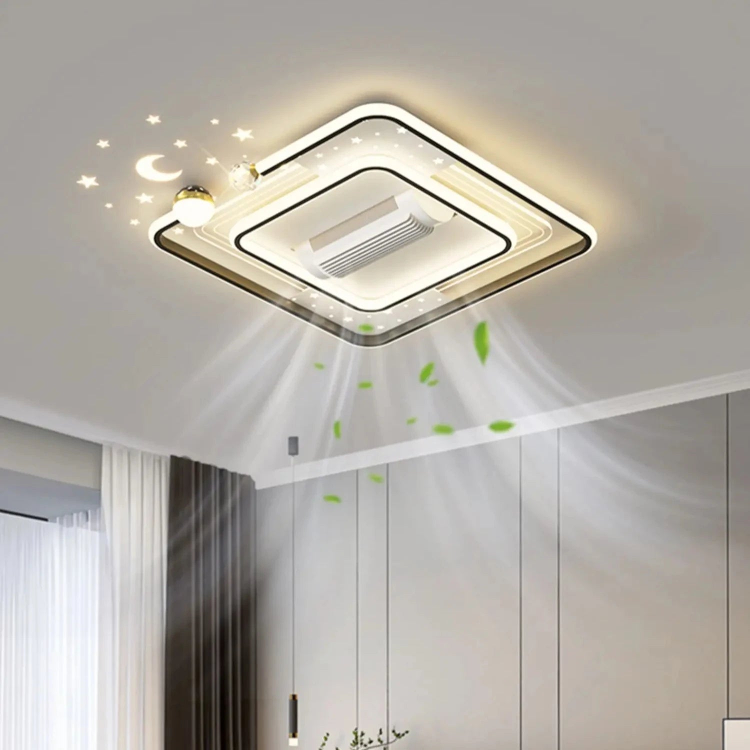Decorative Vaneless Fan Ceiling Light Modern Remote Control LED Fan Lamps Living Dining Room Bedroom Lighting Fixture