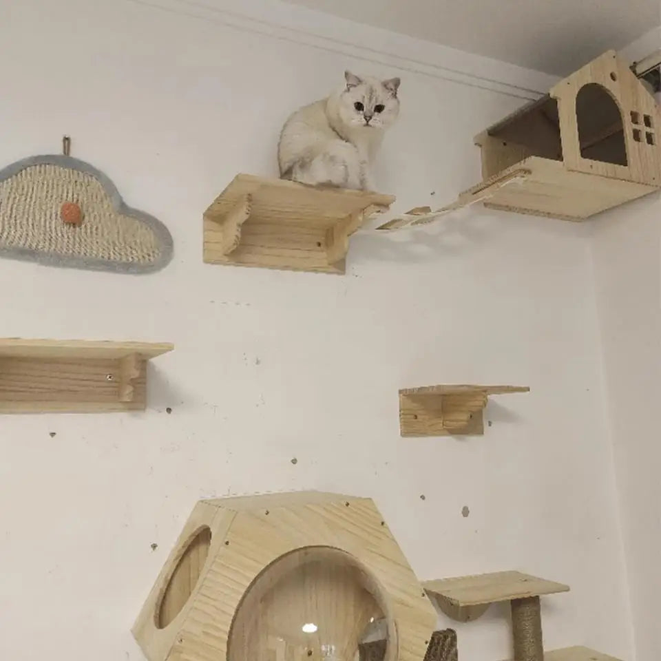 Cat Climbing Shelves Wall Mounted Cat Tree with Sisal Scratching Post Jumping Platform Ladder Cats Supplies Indoor Pet Furniture