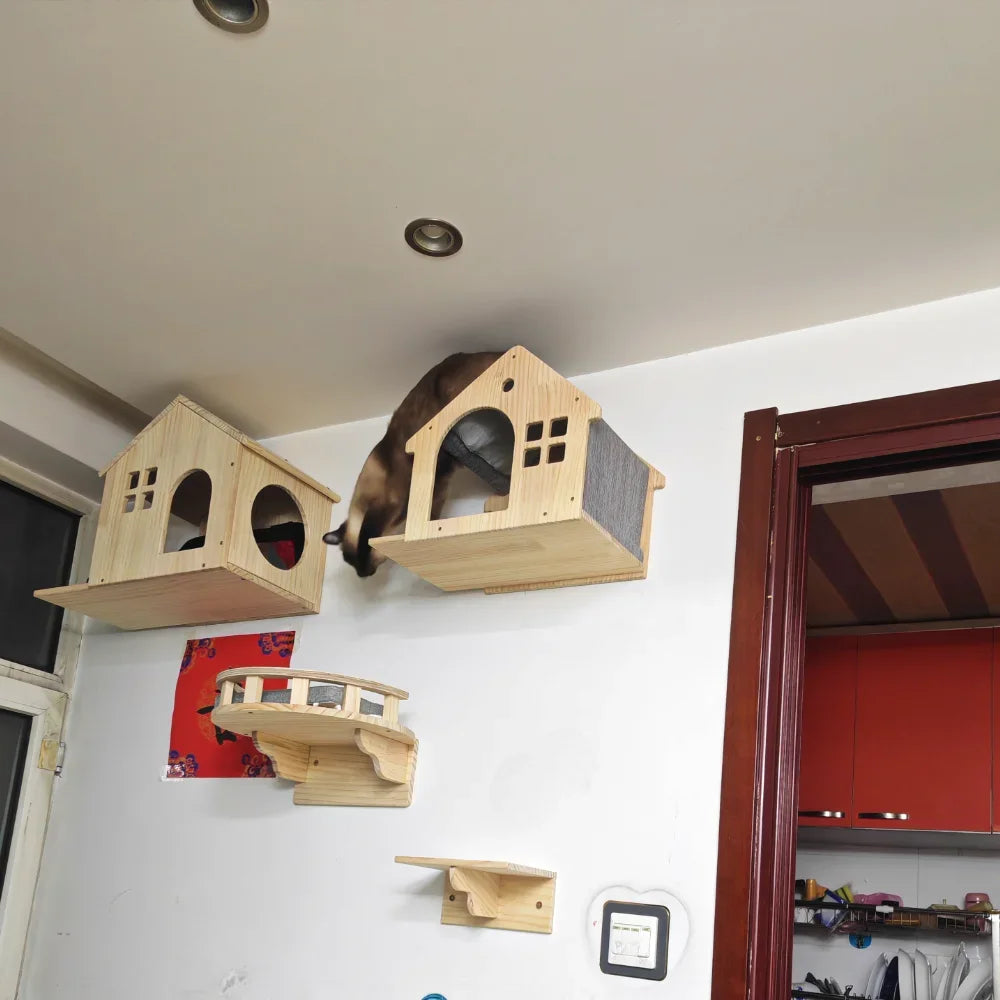 Cat Climbing Shelves Wall Mounted Cat Tree with Sisal Scratching Post Jumping Platform Ladder Cats Supplies Indoor Pet Furniture