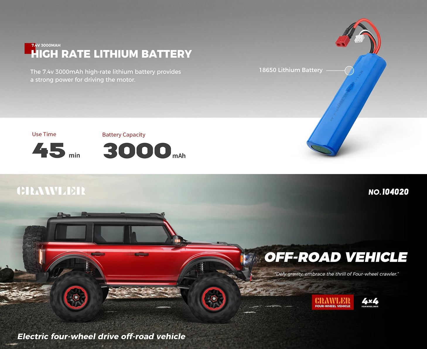 WLtoys 104020 1/10 Professional RC Car Off Road 4x4 2.4G 4WD Remote Control Cars 45 Minutes Working Time Climbing Car Adult Toy