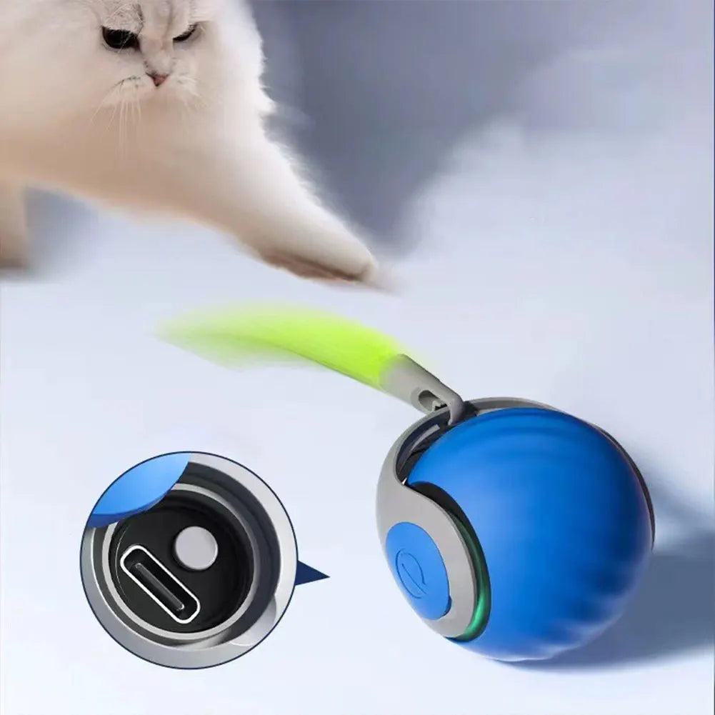 1-3Pcs Automatic Moving Cat Toy Ball Smart Cat Toys 2-Speed Adjustment Speedy Tail Cat Toy with Replacement Tail Cat Supplies