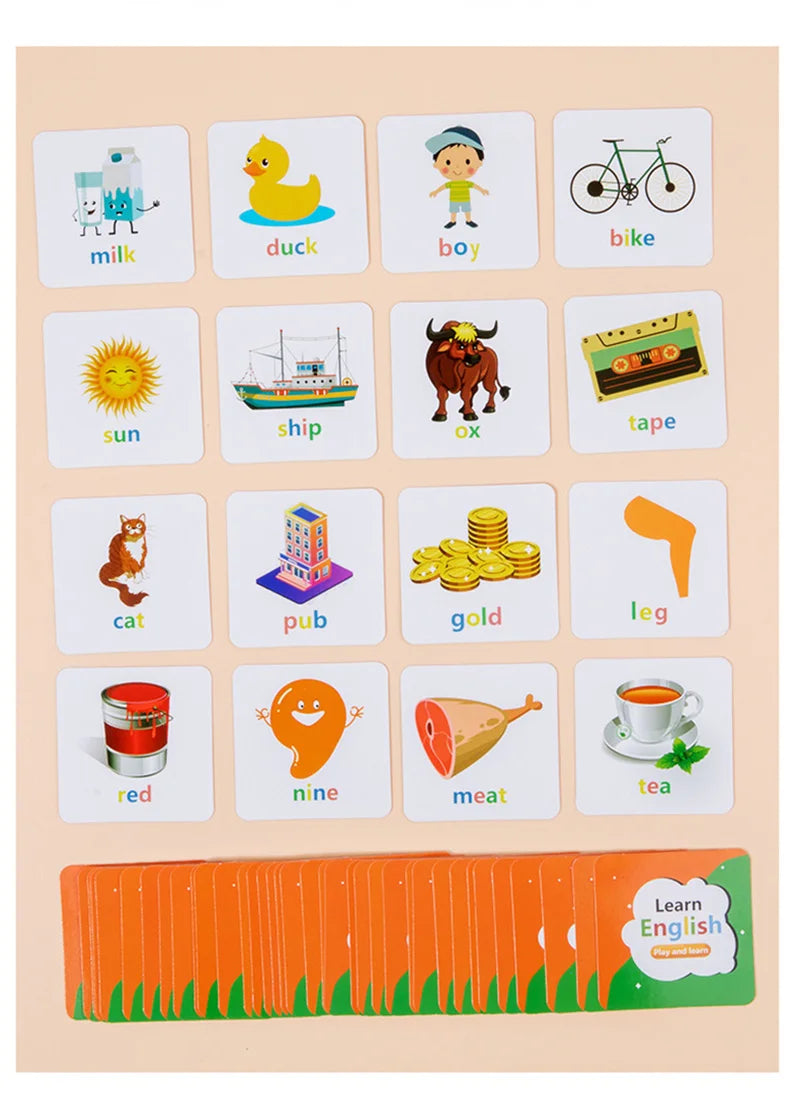 Montessori Wooden Word Spelling Game Learning Toy Alphabet Block with 54 Cards Parent-child Interactive Puzzles Toys Kids Gifts