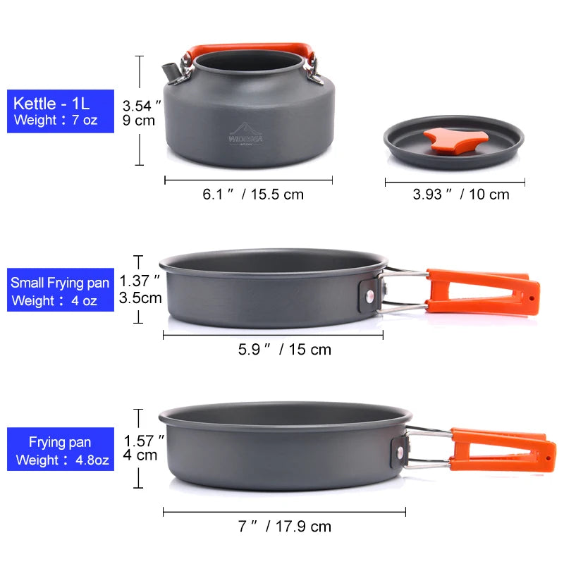 Widesea Camping Soup Pot Outdoor Teapot Cookware Pan Set Tableware Cutlery Utensils Hiking Picnic Travel Equipment Cooker