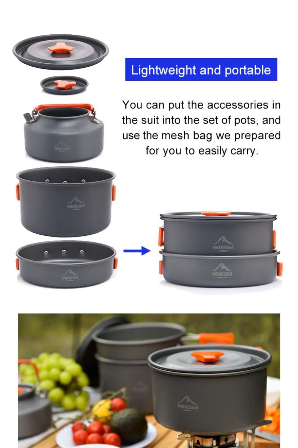 Widesea Camping Tableware Outdoor Cookware Set Pots Tourist Dishes Bowler Kitchen Equipment Gear Utensils Hiking Picnic Travel