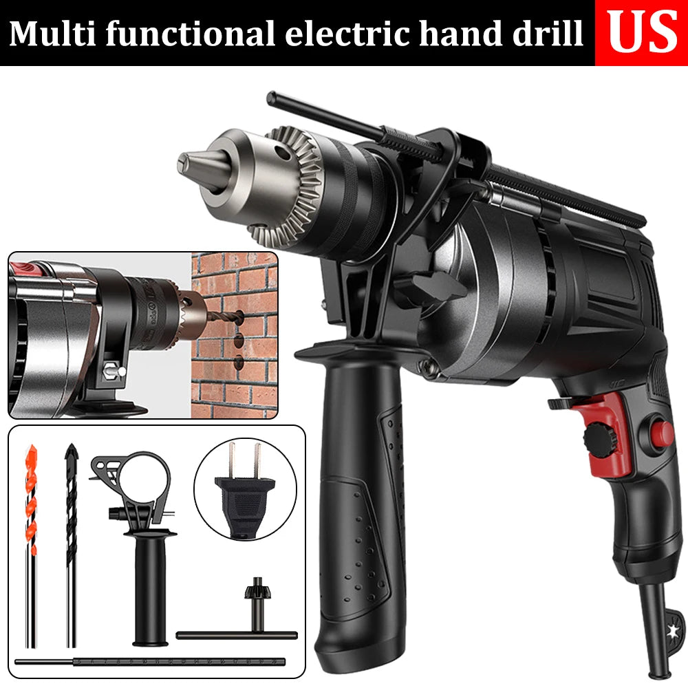 AC 110V/220V Multifunction Electric Drill Powerful Impact Drill Electric Hammer Infinitely Variable Speed Power Tools EU/US Plug