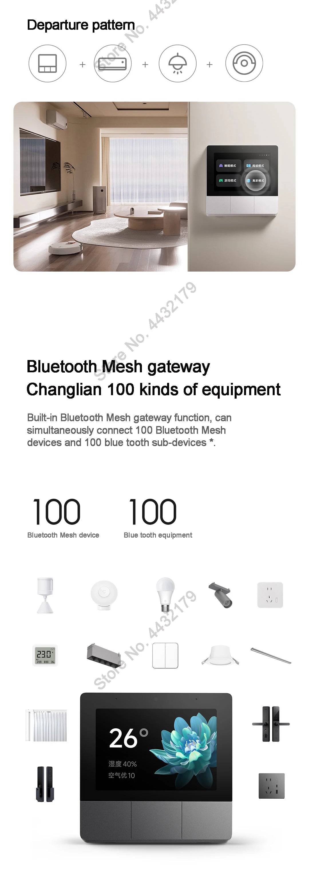 Xiaomi Smart Home Panel 3.23" Touch Screen Switch Central Control Screen Built in Bluetooth Mesh Gateway Works with Mihome App